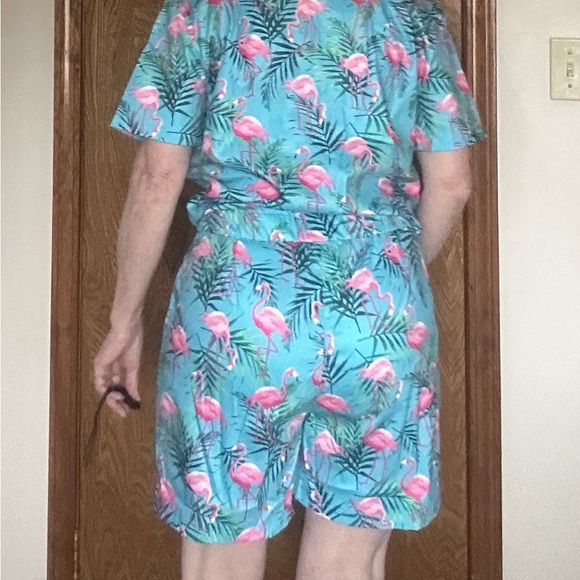 Flamingo‎ Print Aqua & Pink Jumpsuit Size M - Picture 5 of 13